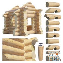 3D model 10 varieties of logs