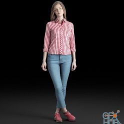 3D model Young girl stands in jeans and a shirt (3d scan)
