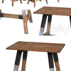 3D model Dining table with teak array Look 180