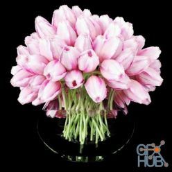 3D model Pink tulips in a round vase