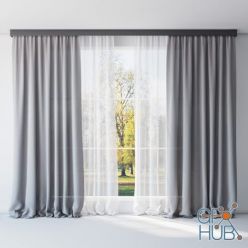 3D model Gray fabric curtains and tulle