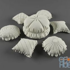 3D model Pouf and pillows with ruffles