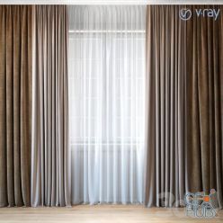 3D model Curtains with tulle set 02