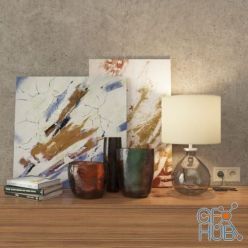 3D model Pictures, books and table lamp