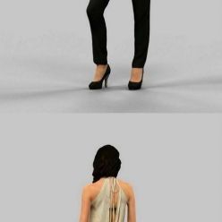 3D model Girl in Black Pants and Golden Top