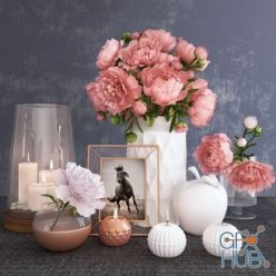 3D model Decorative set with peonies and candles