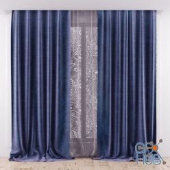 3D model Blue curtains and lace curtain