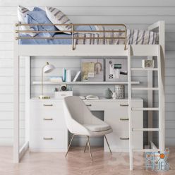 3D model Waverly loft desk bed set from Pottery Barn