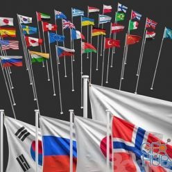 3D model Flags of the countries of the world (8 flagpoles, 32 flags)