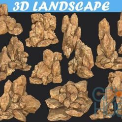 3D model Cubebrush – Low poly Realistic Yellow Rock Canyon Modular Pack