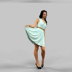 3D model Girl lifting green dress