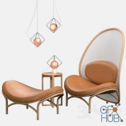 3D model Lounge chair leather chips (Vray)