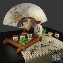3D model Set with fan and sake