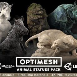 3D model CGTrader – Animal Statues 3D PBR Pack lion puma rhino boar horse Low-poly 3D model