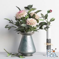3D model Vase with flowers autumn set
