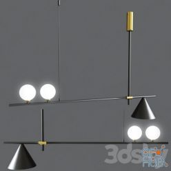 3D model Mid Century Modern 3 Light Chandelier With Cone