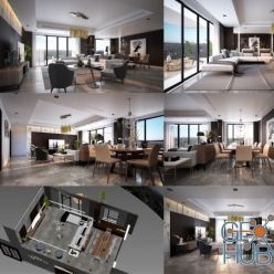3D model The modern interior of the living room for 3ds Max (Vray)