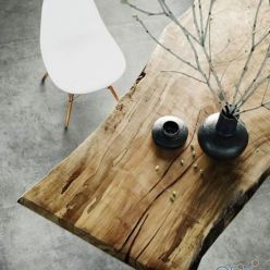 3D model Wood table with black vases