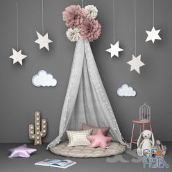 3D model Canopy with flowers and stars