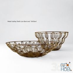 3D model Metal Scallop Shells Low Bowl and Tall Bowl