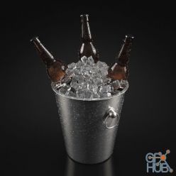 3D model Bucket with ice and beer bottles