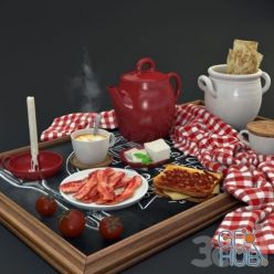 3D model Breakfast set with toast bacon tomatos