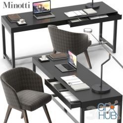 3D model Minotti desk Fulton, Creed chair