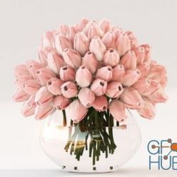 3D model A large bouquet of pink tulips