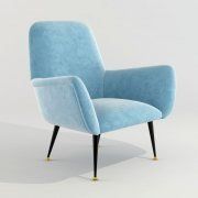 3D model Blue velvet vintage armchair