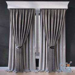 3D model Curtains on a wide white cornice