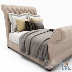 3D model Waverly Taupe King Upholstered Sleigh Bed with Button Tufted Headboard