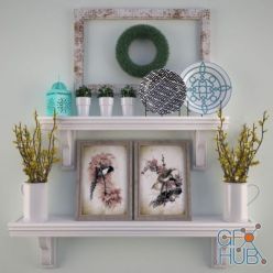 3D model White shelves with flowers and paintings
