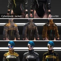 3D model Cyberpunk female jacket. Clo3d, Marvelous designer project