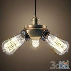 3D model Restoration hardware 20th C. Factory Filament Bare Bulb Triple Pendant