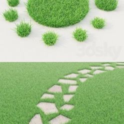 3D model Lawn grass with stones