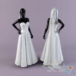 3D model Black mannequin in a wedding dress