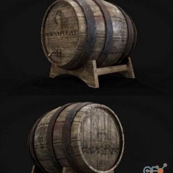 3D model Old Wine Barrel PBR
