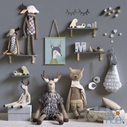 3D model Set of soft toys and accessories in the Scandinavian style