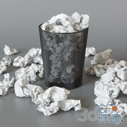 3D model A trash can with papers