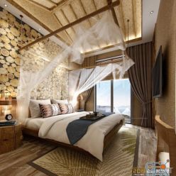 3D model Bedroom Interior of the Hotel 010