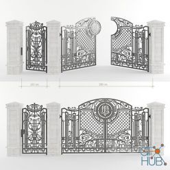 3D model Forged gate with a gate and pillars