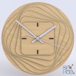 3D model Round Square wooden clock