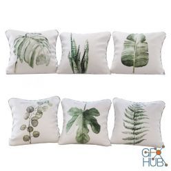 3D model Set of 6 pillows with Urban Botanic 01 print