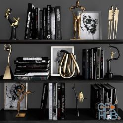 3D model Decorative set with books and golden figures