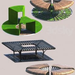 3D model Tree Bench Grates