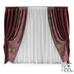 3D model Double curtains with floral print and tulle