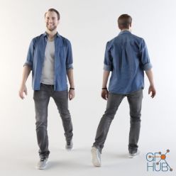 3D model Joscha man walking in denim shirt (3d scan)