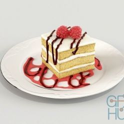3D model Three-layer cake with raspberries