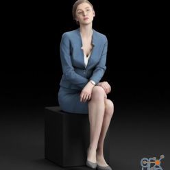 3D model Seated business woman in a blue suit (3d scan)