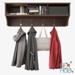 3D model Wall Shelf With Hooks and Clothes